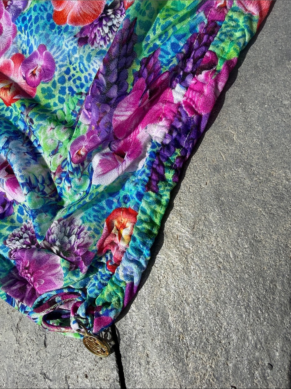 Luli Fama size SM coverup. Vibrant Floral Tunic Dress in Aqua & Purple - Picture 8 of 9